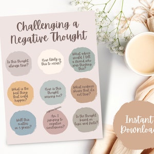 Challenging A Negative Thought Printable, Counselor Office Decor, Therapist Office, Mental Health Printable