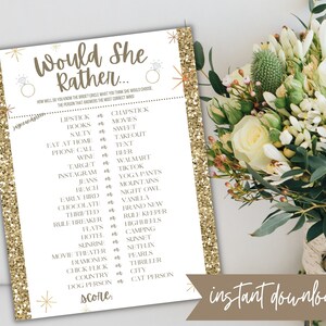 Would She Rather Bridal Game, Bachelorette Party Game, Bridal Shower Game, Hens Party Game, Printable Bachelorette