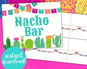 Letrero de Nacho Bar, etiquetas de alimentos de Fiesta, decoración del Cinco de Mayo (PDF imprimible)