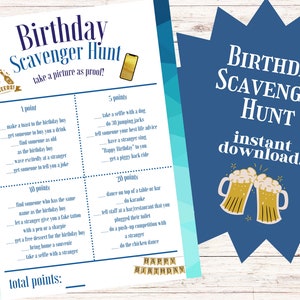 Männer-Geburtstag Schnitzeljagd, Geburtstags-Party-Spiel für Erwachsene, Bar-Spiel