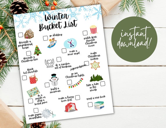 Winter Bucket List Printable Christmas Bucket List Instant