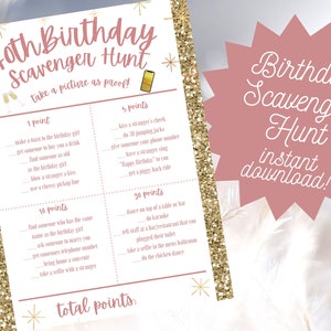 40th birthday scavenger hunt, Party game printable, birthday party activity, adult bar party, women&#39;s birthday