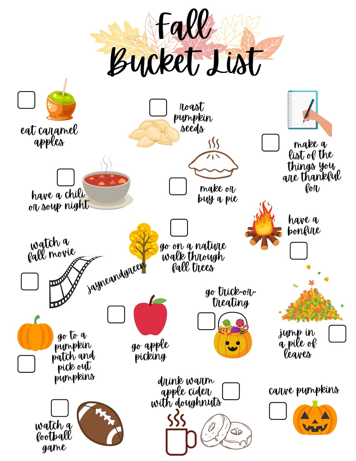 Fall Bucket List Printable Autumn Bucket List Instant Etsy