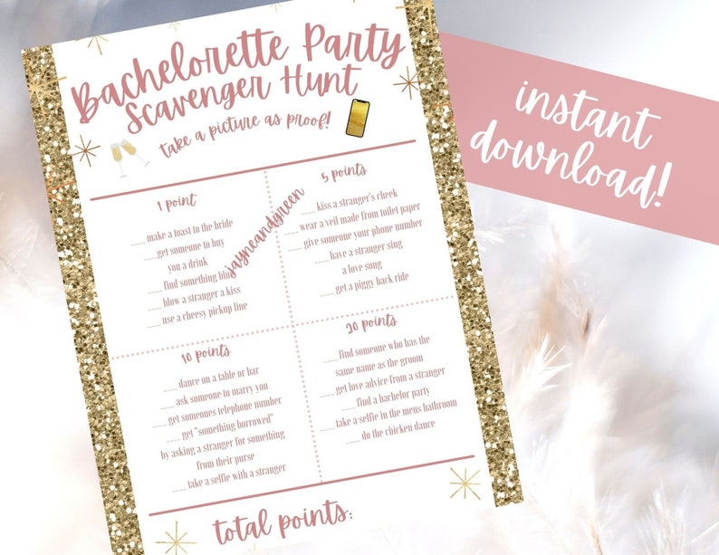 Bachelorette Party Scavenger Hunt Printable, Bachelorette Gold Party