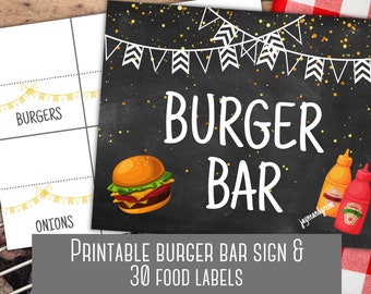 Burger Bar Sign, BBQ Food Labels Printable (Digital Download)