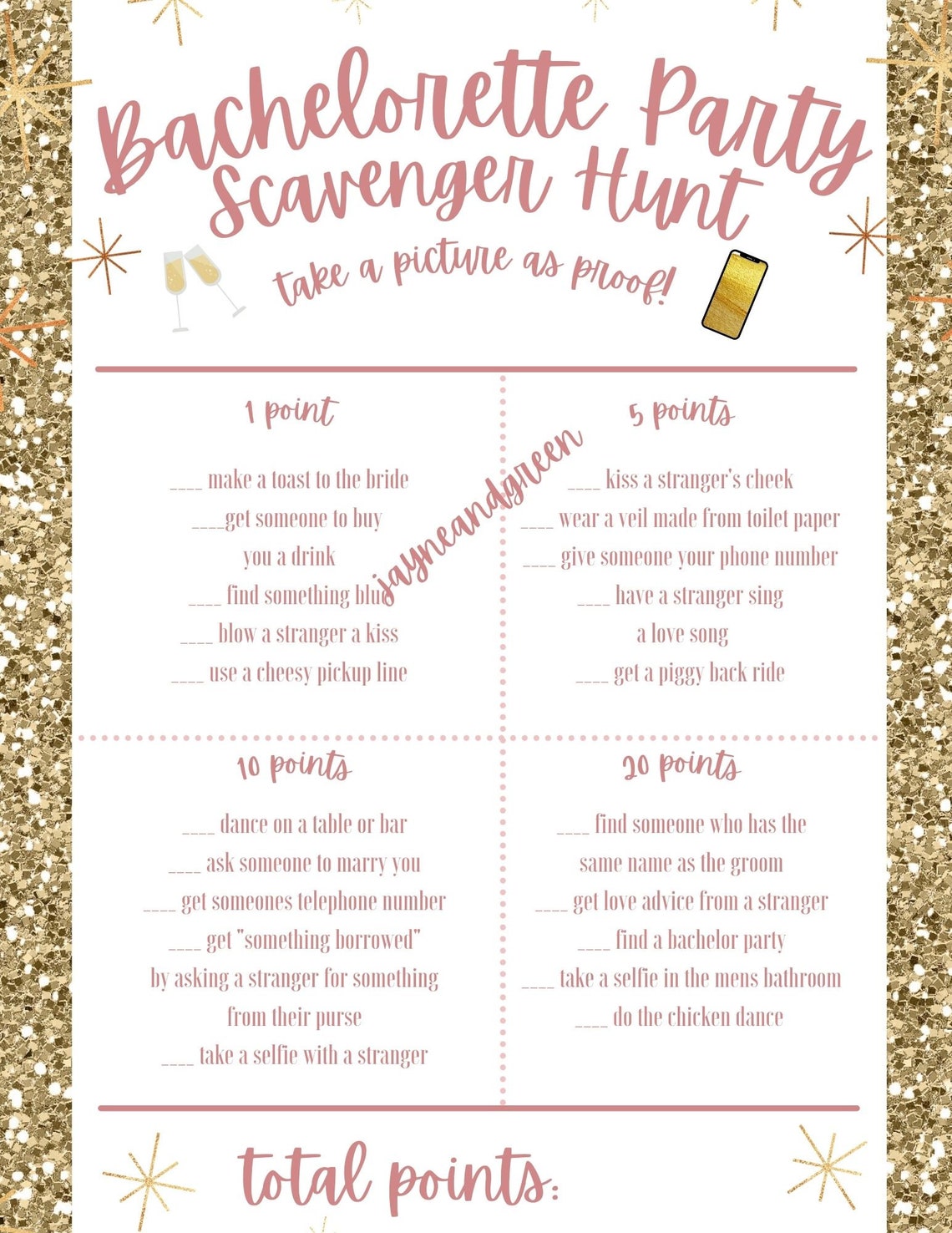 Bachelorette Party Scavenger Hunt Printable Bachelorette Gold - Etsy
