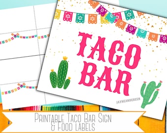 Taco Bar Sign and Food Labels, Fiesta Printable (Digital Download)