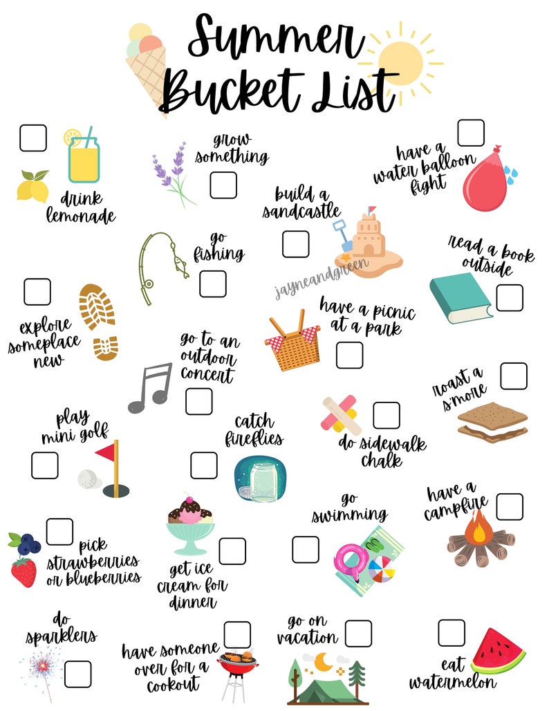 Summer Bucket List Printable Summer 2021 Checklist Printable Etsy