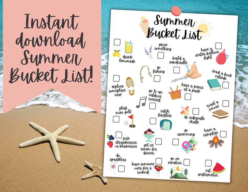 Summer Bucket List Printable Summer 2021 Checklist Printable Etsy