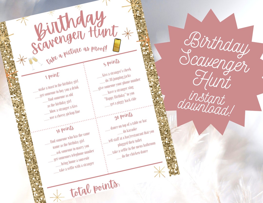 Adult Birthday Scavenger Hunt, Adult Birthday Party Game Printable, Bar ...