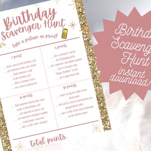 Adult Birthday scavenger hunt, Adult birthday party game printable, Bar scavenger hunt