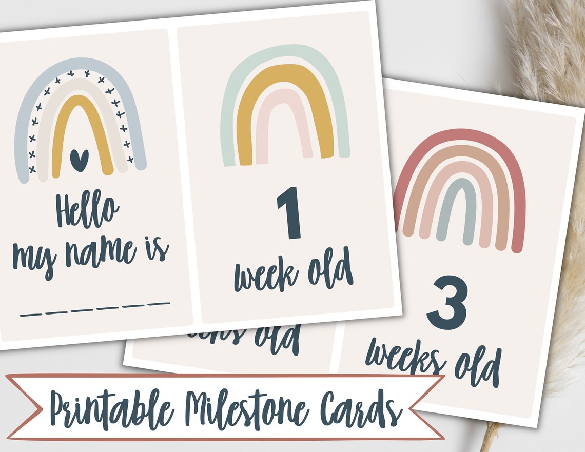 Baby Milestone Cards Printable, Neutral Rainbow Milestone Cards, Baby ...