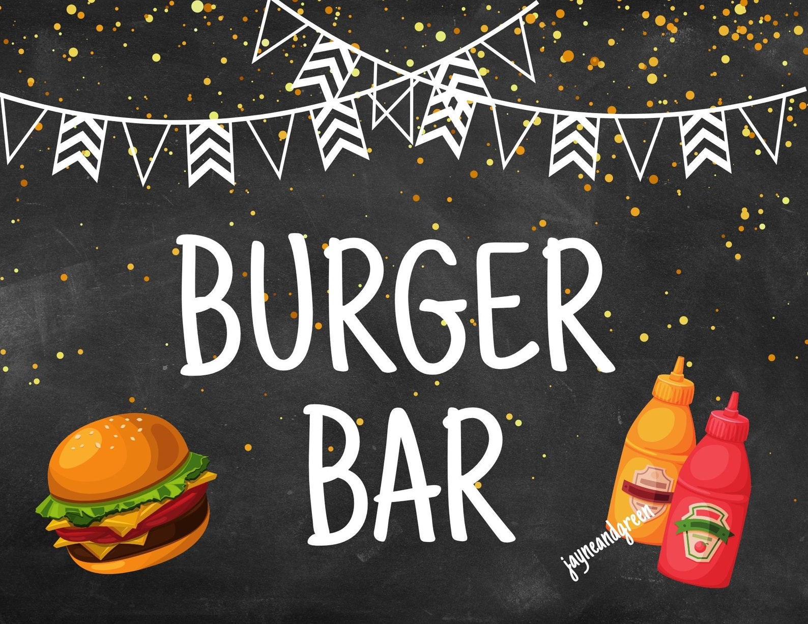Burger Bar Sign Printable, Burger Bar Food Labels Printables, Hamburger