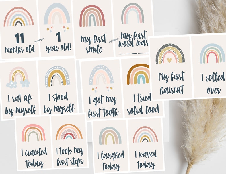 Neutral Rainbow Baby Milestone Cards, Monthly Printables (PDF Pattern ...