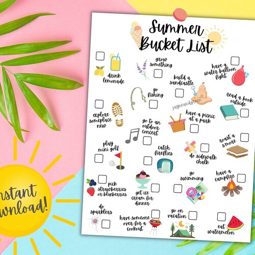 Summer Bucket List Printable, Summer 2021 Checklist Printable, Summer Activity Printable