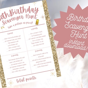 30th birthday scavenger hunt, 30th birthday party game printable