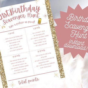 21st Birthday Scavenger Hunt, 21st Birthday Game Printable, Adult Scavenger Hunt, Bar Scavenger Hunt Printable