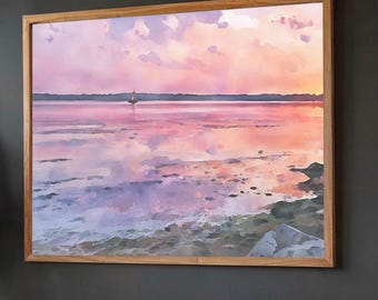 Syracuse New York Watercolor Print – Onondaga Lake Sunset Sailboat Painting, Central NY Wall Art, Lake House Decor, Framed or Canvas