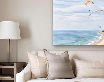 San Diego Watercolor Print, Torrey Pines - Paragliding California Coast Wall Art, Beach House Decor, Coastal Gift