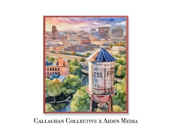 Franklin Square Water Tower Watercolor Print, Syracuse New York | Callaghan Collective x Aiden Media
