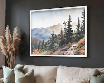 Pine Tree Wall Art of the PNW Mountains - North Cascades National Park Print, Washington State Watercolor, Above Bed Wall Art