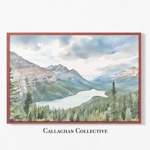 Banff National Park Art Peyto Lake Watercolor Painting Canadian Rockies Landscape Alberta Mountain Wall Art Extra Large National Park Print