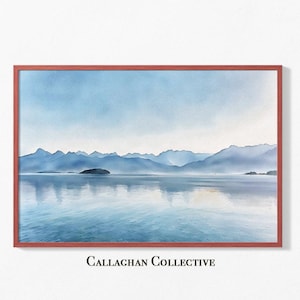 Alaska Nature Watercolor Wall Art, Mountain Reflection Fine Art Print, Alaskan Landscape Home Decor, Alaska Cruise Travel Gift