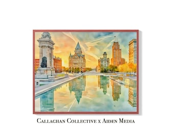 Clinton Square Sunrise Watercolor Print, Syracuse New York | Callaghan Collective x Aiden Media