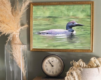 Loon Watercolor Painting, Adirondack New York - Loon Wall Art, Lake House Decor, Cabin Bird Art, Wildlife Print