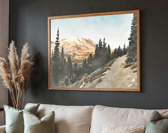 Mount Rainier Watercolor Painting – Washington Pacific Northwest Wall Art, National Park Poster, Seattle WA