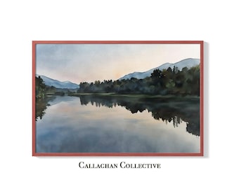 Adirondack Mountains Lake Watercolor Print – Lake Placid NY Landscape Wall Art, ADK Park New York Mountain Artwork