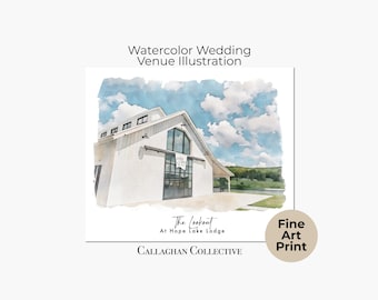Wedding Venue Watercolor Painting Personalized Wedding Gift, Bridal Shower or Custom Anniversary Keepsake