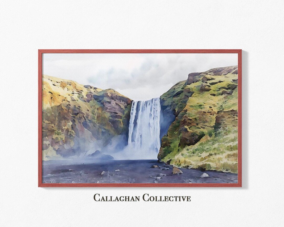Iceland Print Skogafoss Waterfall Landscape Painting Icelandic ...