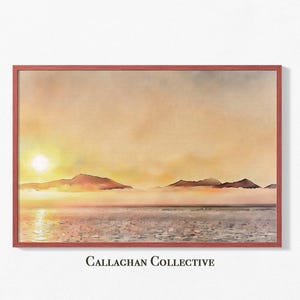 Alaska Nature Watercolor Wall Art, Yellow Ocean Sunrise Fine Art Print, Alaskan Landscape Home Decor, Alaska Cruise Travel Gift