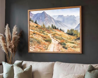 North Cascades National Park Poster, Fall Wall Art – Washington State Mountain Painting Watercolor Print, Pacific Northwest Autumn Landscape