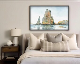 Olympic National Park Print of Rialto Beach  – Pacific Northwest Coastal Watercolor Print, Washington State Wall Art