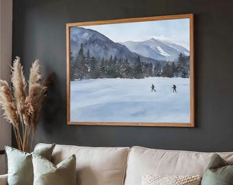 Adirondack Mountains High Peaks Painting – New York Wall Art Winter Landscape Watercolor Print Marcy Dam