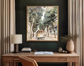 San Francisco Watercolor Print, Cable Car City Street - California Wall Art, SF Travel Poster, Urban Neutral Wall Art