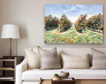 Apple Orchard Watercolor Print, Lafayette New York - Syracuse NY Wall Art, Cottage Core Farmhouse Decor, Fall Landscape Painting