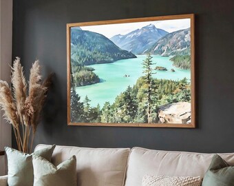 North Cascades National Park Decor – Diablo Lake Overlook Watercolor Print, Washington State Mountain Landscape Wall Art