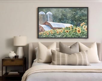 Sunflower Wall Art - Syracuse NY Painting, Barn Farmhouse Decor, Cottage Core Rustic Print