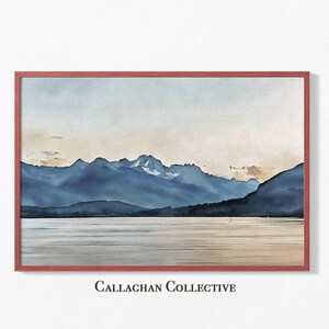 Alaska Nature Watercolor Wall Art, Juneau Bay Sunset Fine Art Print, Alaskan Landscape Home Decor, Alaska Cruise Travel Gift