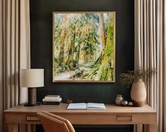 Pacific Northwest Wall Art, Hoh Rainforest Watercolor Print, Olympic National Park -  Washington State, Forest Woodland Nature Gift