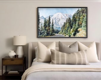 Mount Rainier National Park Mountain Road Wall Art – Pacific Northwest Washington State Watercolor Print