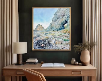 Starfish Wall Art  – Olympic National Park Watercolor Print, Rialto Beach, Light Pink Pacific Northwest Coastal Decor