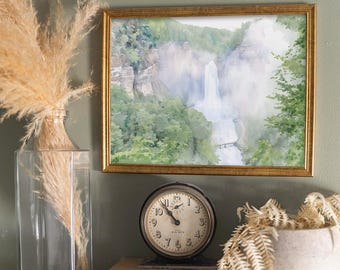 Finger Lakes New York, Taughannock Falls Watercolor Print - Waterfall Wall Art, Upstate NY State Park, Nature Cottage Core Gift
