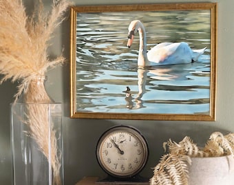 Swan Wall Art – Light Blue Watercolor Print, Manlius New York Syracuse Decor, Feminine Grandmillennial Style