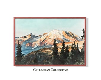 Mount Rainier Watercolor Painting – National Park Print, Washington State Art, Pacific Northwest Home Decor, Seattle WA