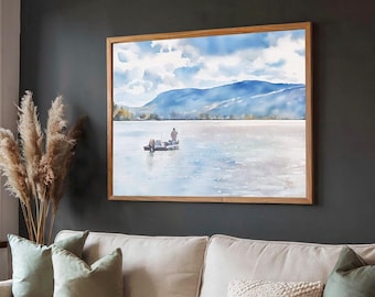 Otisco Lake Watercolor Painting, Finger Lakes New York - Fishing Wall Art, Lake House Decor, Fisherman Gift for Dad