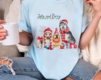 Christmas Dogs shirt, Jolly and Furry, Dog Lover sweatshirt, Cute Christmas Shirt, Gift for Dog Lover, Dog Mom Shirt, Merry Christmas Shirt